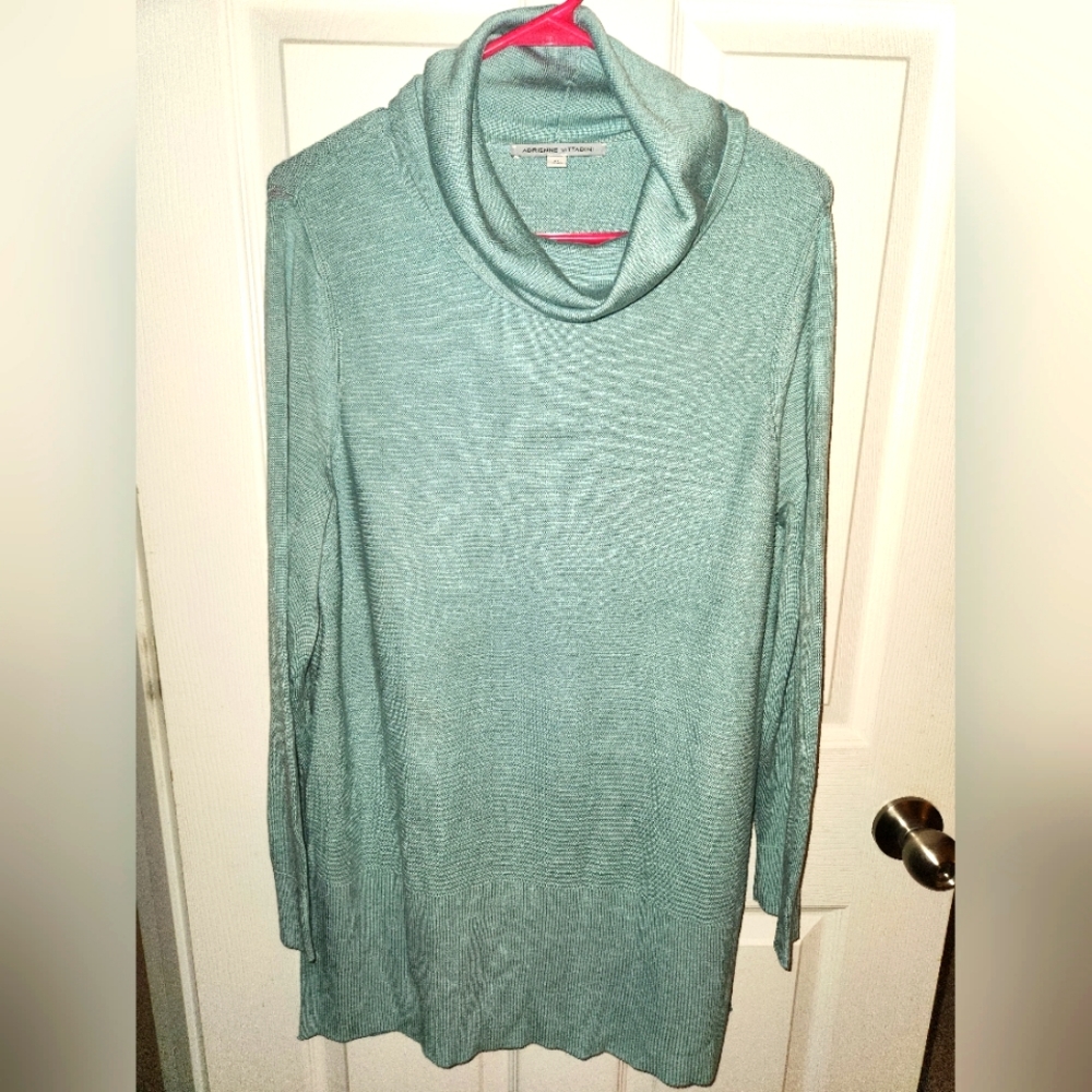 Adrienne Vittadini Women Cowl Neck blue Sweater Long Sleeves Slit Side Size XL-